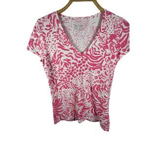 Lilly Pulitzer Animal Print V Neck Tee Small